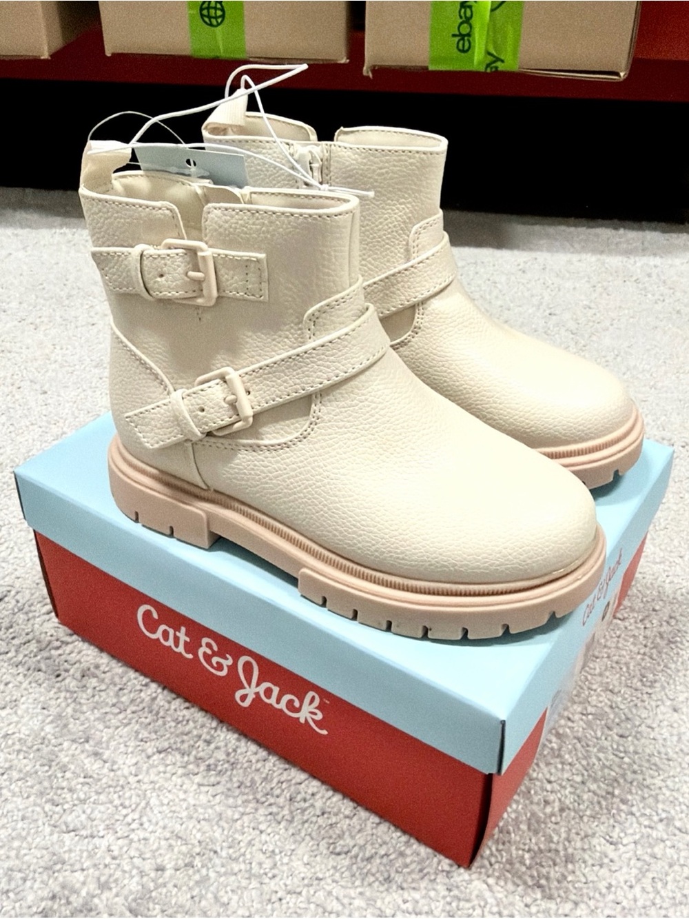Cat & Jack Kids Girls Evie Ankle Boots Size 11 Side Zipper Cream